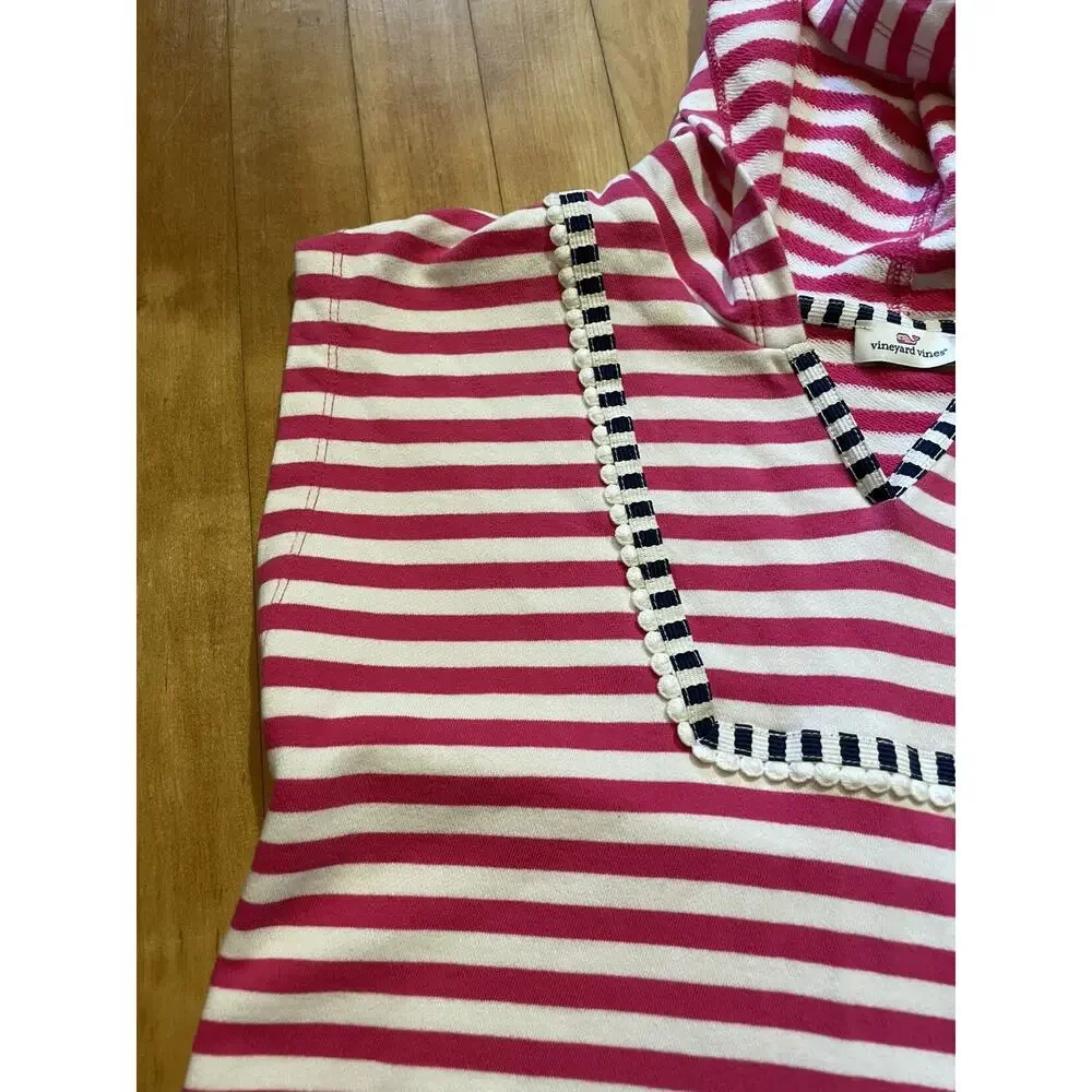 Vineyard Vines Pink And White Striped Hooded Coverup